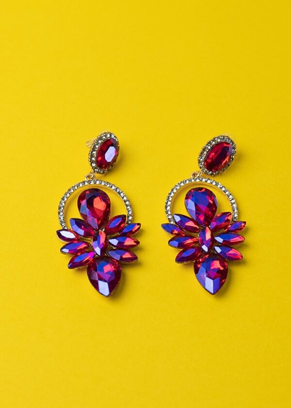 High End and High Fashion Statement Earrings (with Pink Drop Crystals)