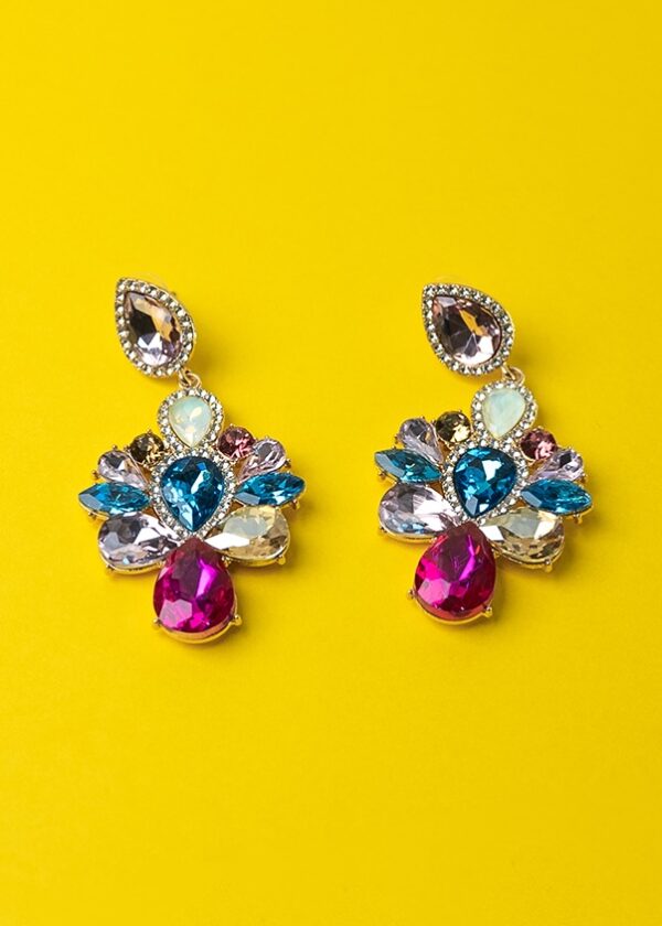 High Fashion Statement Earrings (with Multiple Colours Drop Crystals)
